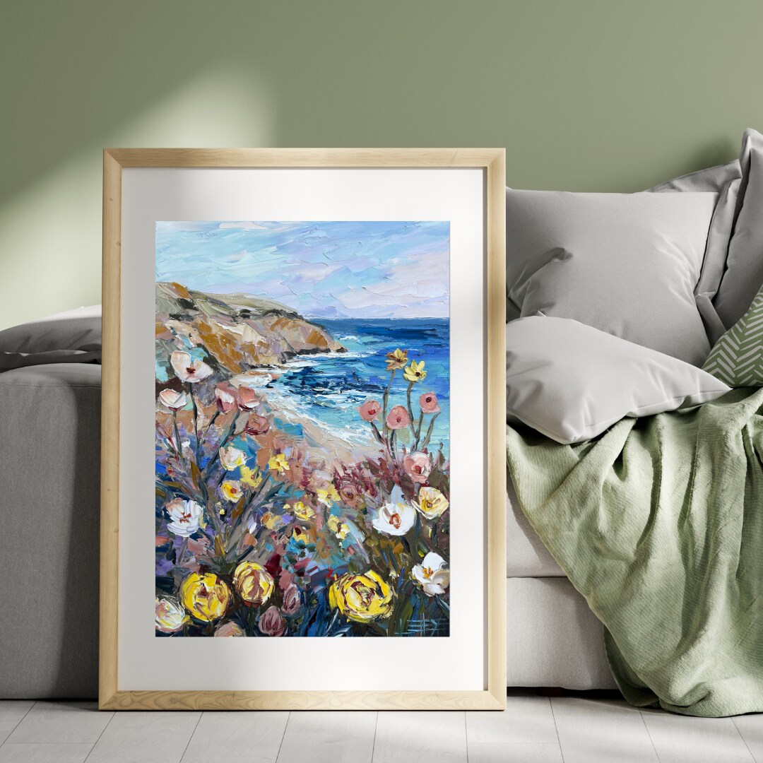 Print of the California Coast with Wildflowers