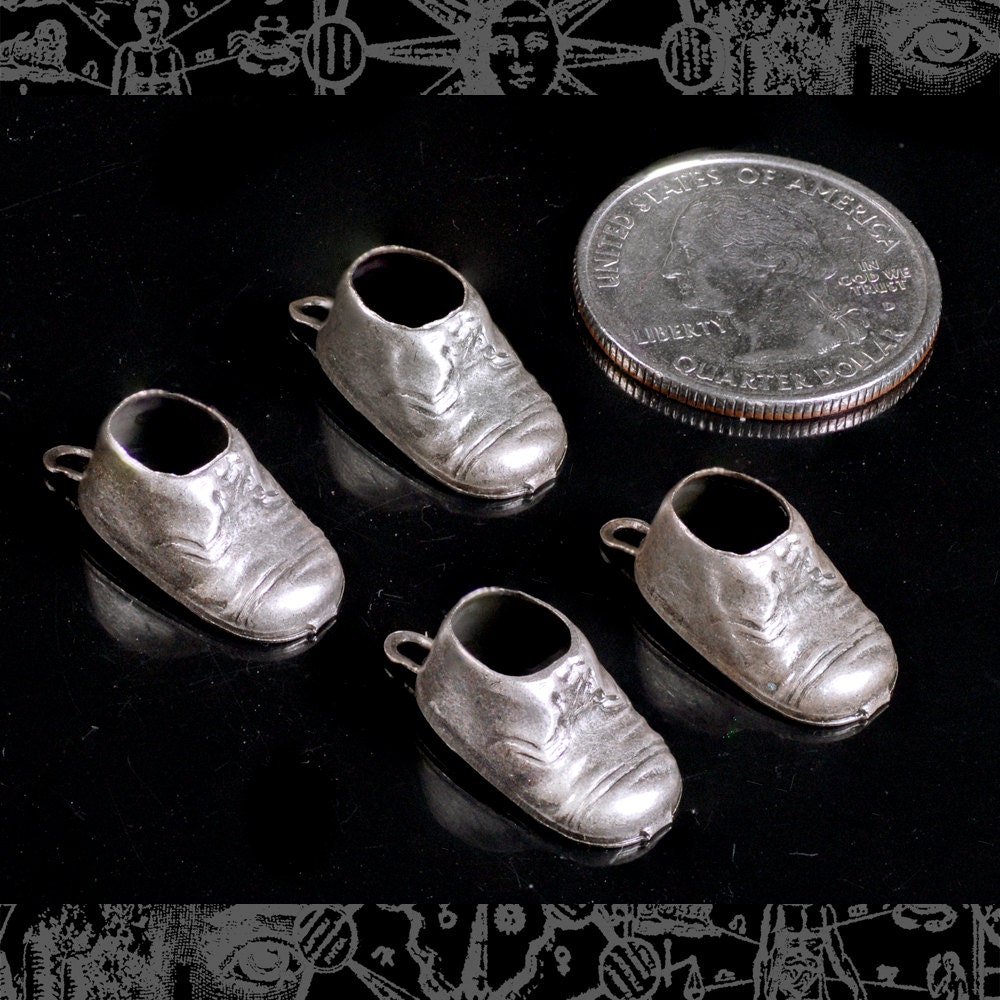 Antiqued Silver Plated Brass Baby Shoe Charms - Set of Four - S-C105