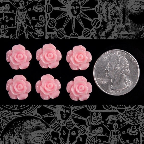 Pink Rose Cameo Cabochons 14mm - Set of Six - Flwr33