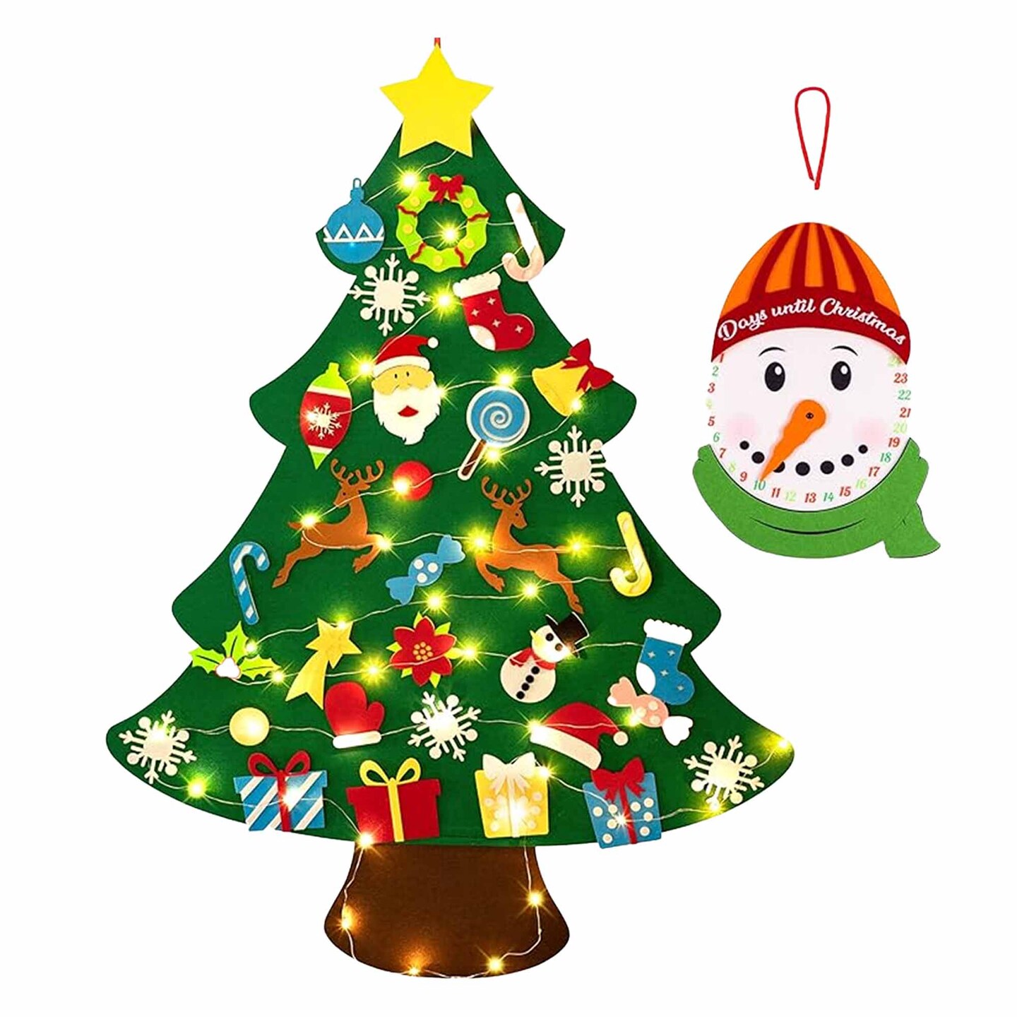 DIY Lighted Felt Christmas Tree Set & Snowman Advent Calendar
