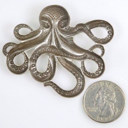 Antiqued Silver Plated Brass Octopus Pendant - S-P18