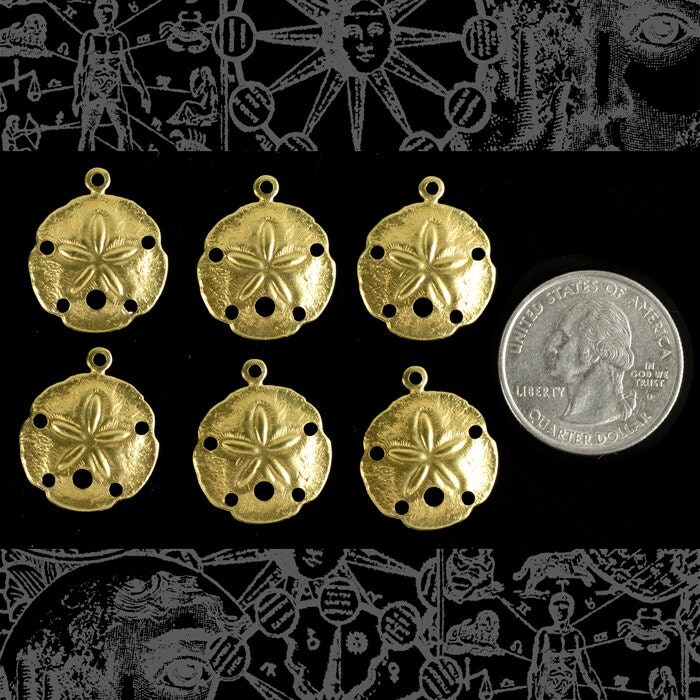 Raw Brass Sand Dollar Charms - Set of Six - B-C115