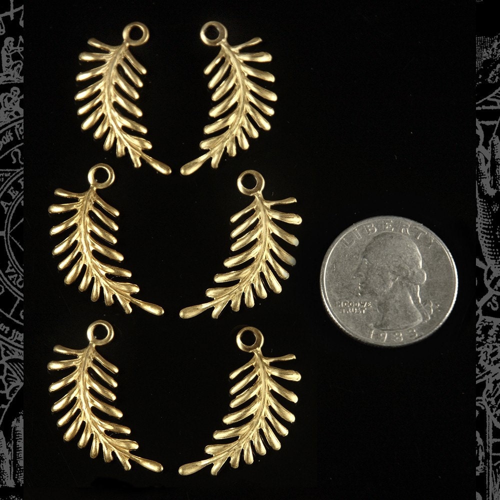Raw Brass Twisted Fern Charms - Three Sets of Two  -  B-C01