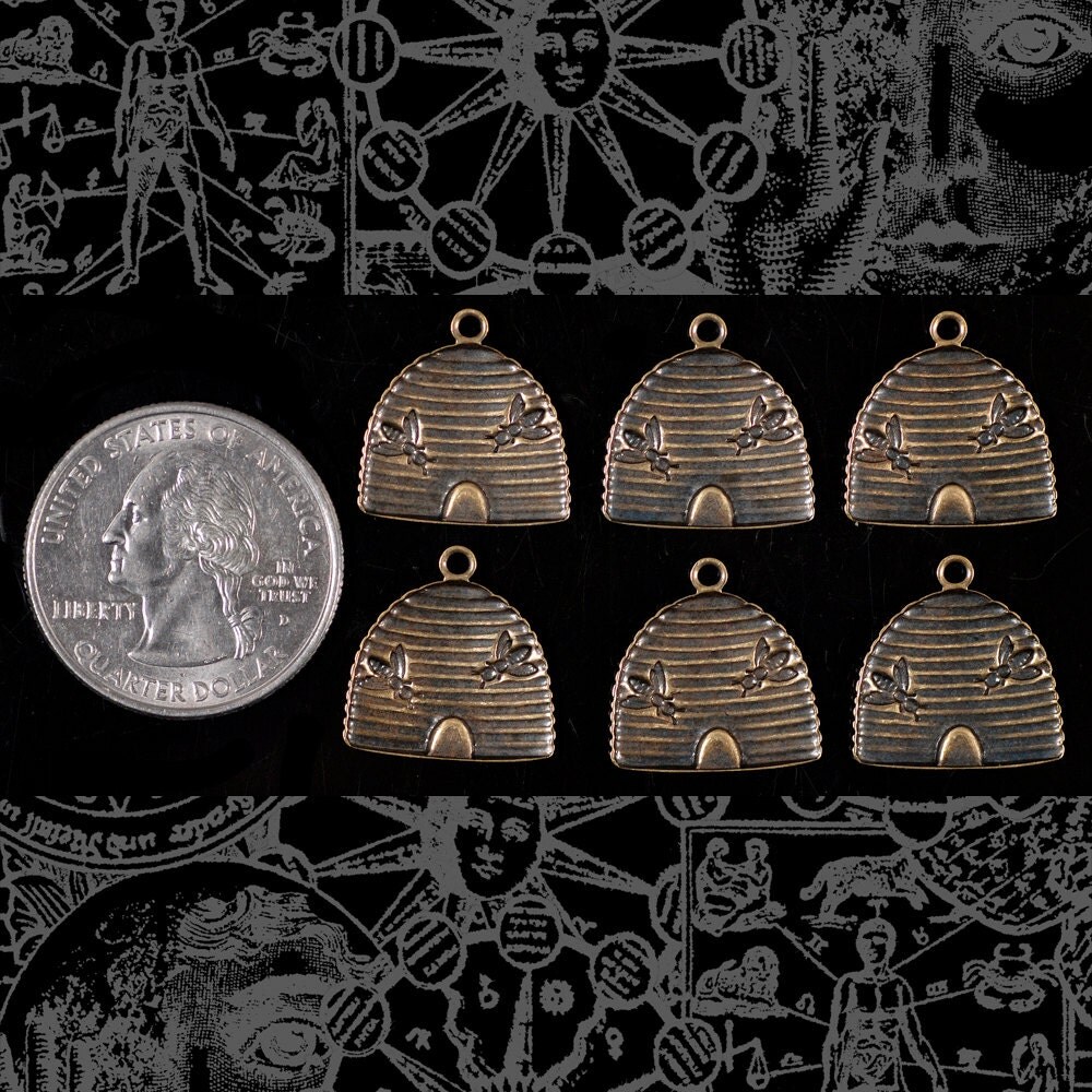 Antiqued Brass Beehive Charm - Set of Six - AB-C127