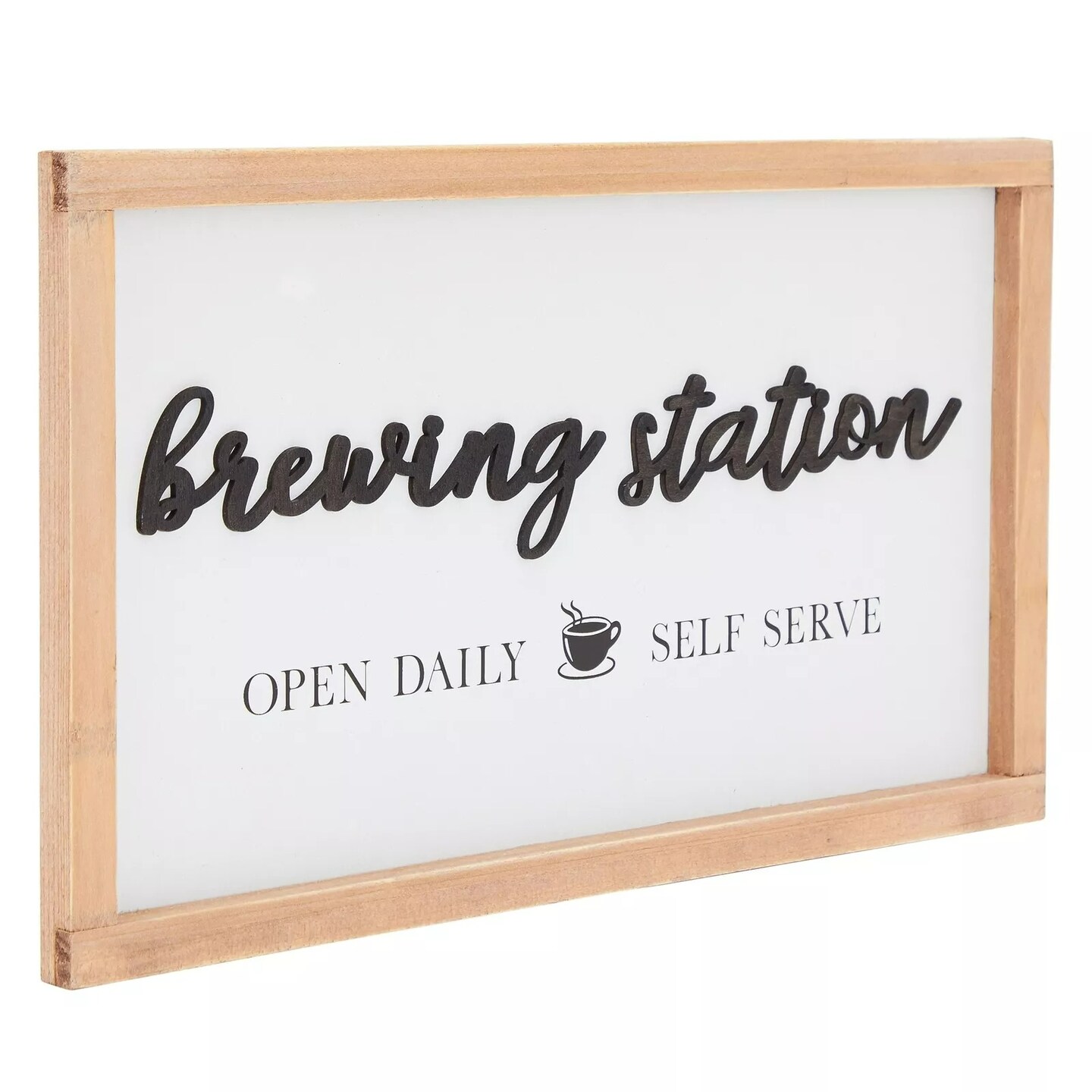 Brewing Station Sign with Hook, Wooden Farmhouse Wall Décor for Coffee Bar 16x9”