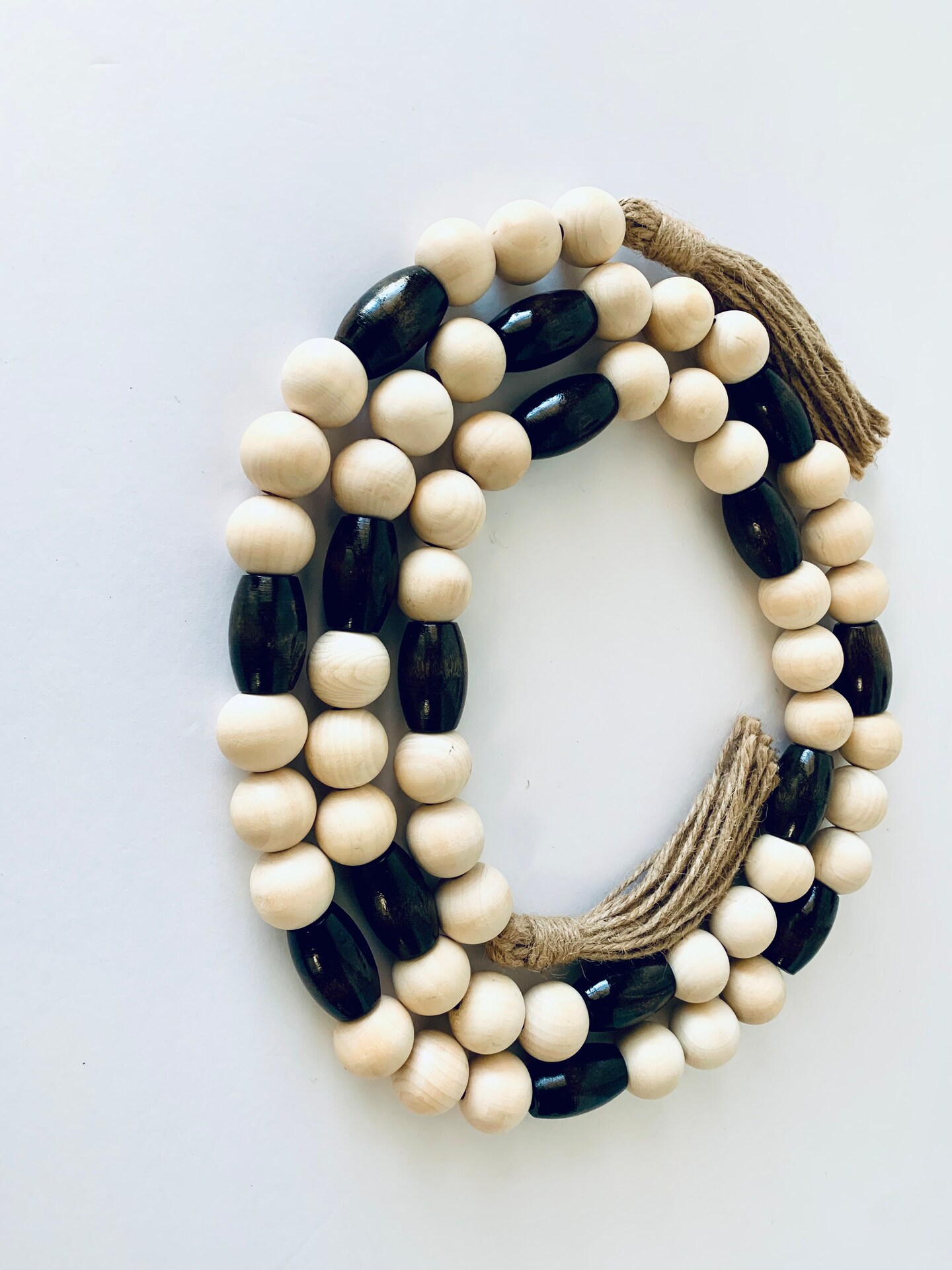 Wood Beaded Garland with Jute Tassels | Beautiful Decorative Garland with a Mix of Little and Dark Tones product 7