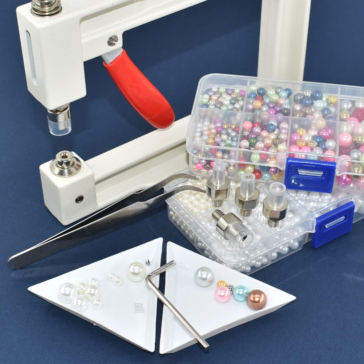 DIY Handmade Pearl Setting Machine with Beads Nails Screw Heads Tweezers Wrench Trays for DIY Crafts Accessories