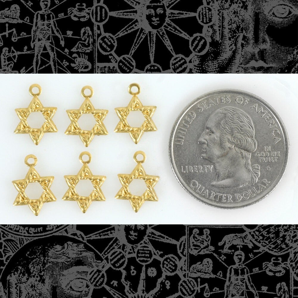 Raw Brass Star of David Charms - Set of Six - B-C119