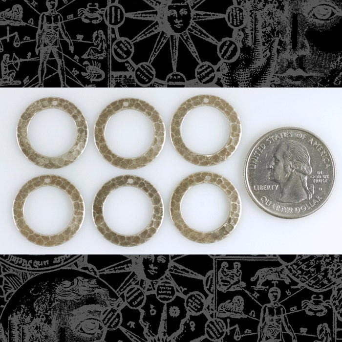 Antiqued Silver Plated Brass Hammered Rings with One hole Pendants Charms 19mm - Set of Four - S-R01