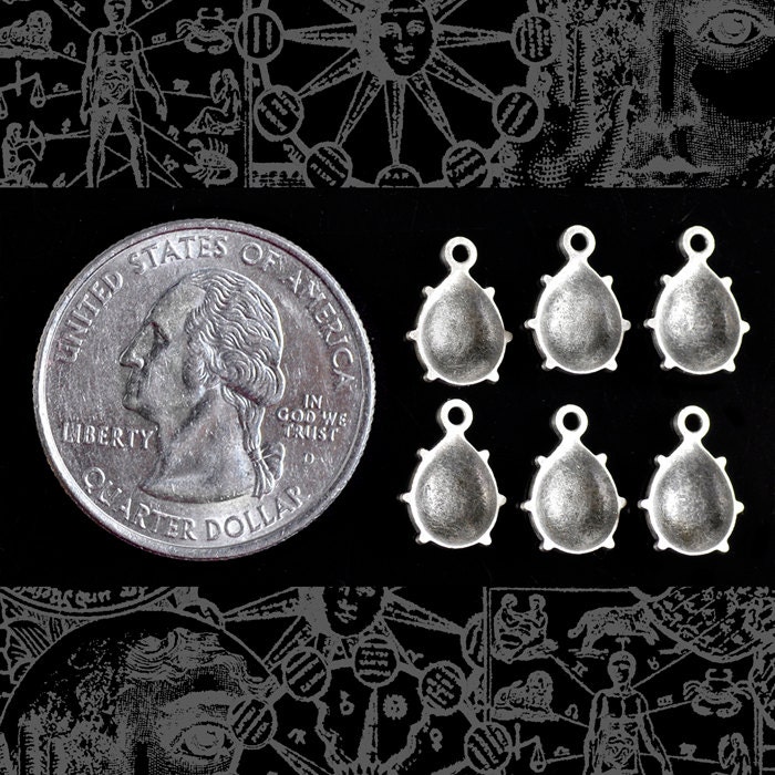 Tiny Antiqued Silver Plated Brass Ladybug Charms - Set of Six - S-C04