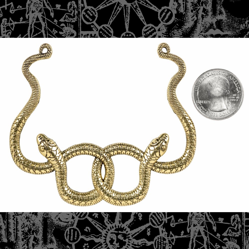 Antiqued Brass Large Double Snake Pendant - One - ZB-P16