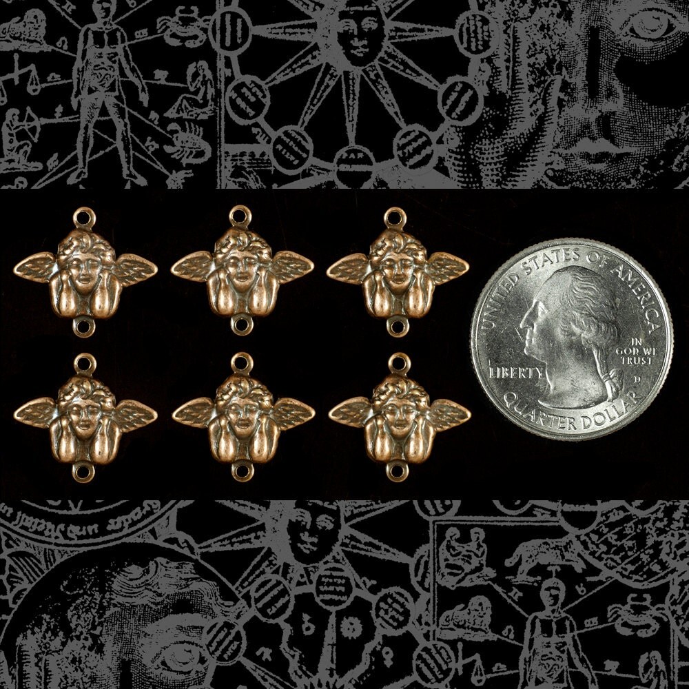 Antiqued Copper Plated Brass Posing Cherub Connectors - Set of Six - C-2C27