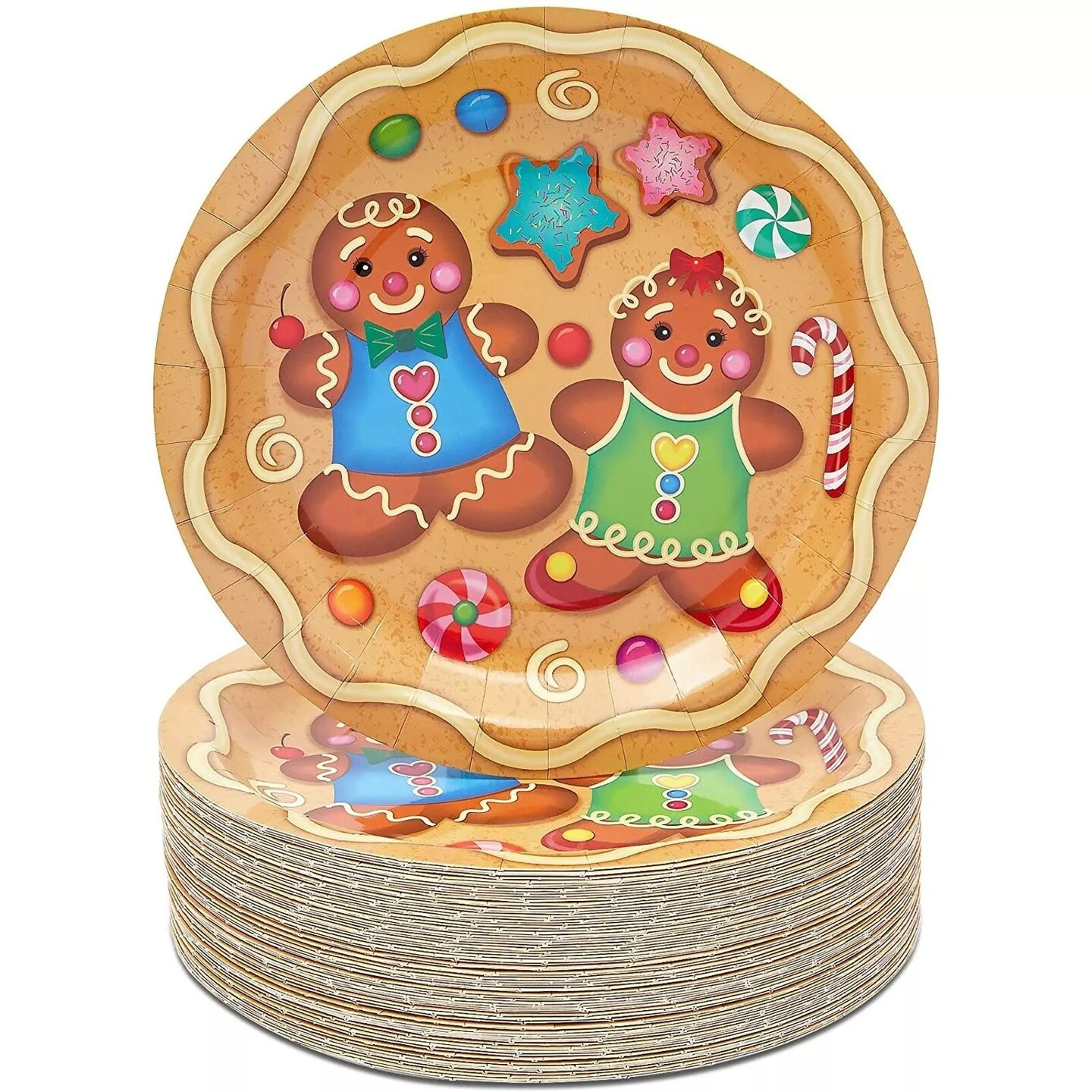 80x Christmas Paper Plate Disposable for Holiday Party Gingerbread Dinnerware 9&#x201D;
