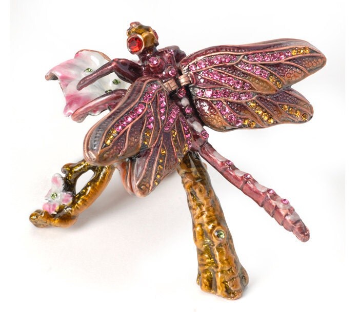 Pink Dragonfly Enameled Gift Box with Bling - XXX - GB-2