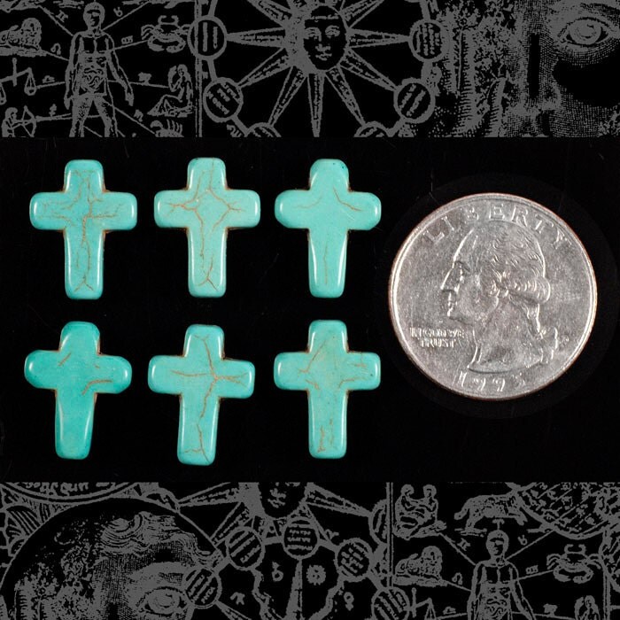 Turquoise Blue Magnesite Christian Cross Beads - Set of Six - Bead-B5