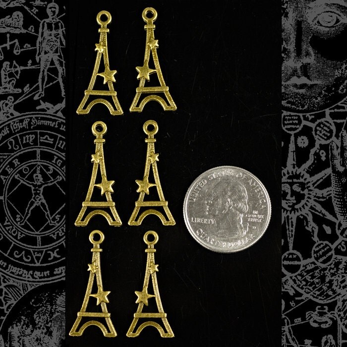 Bronze Finish Eiffel Tower Charms with Stars - Set of Six ZB-C17