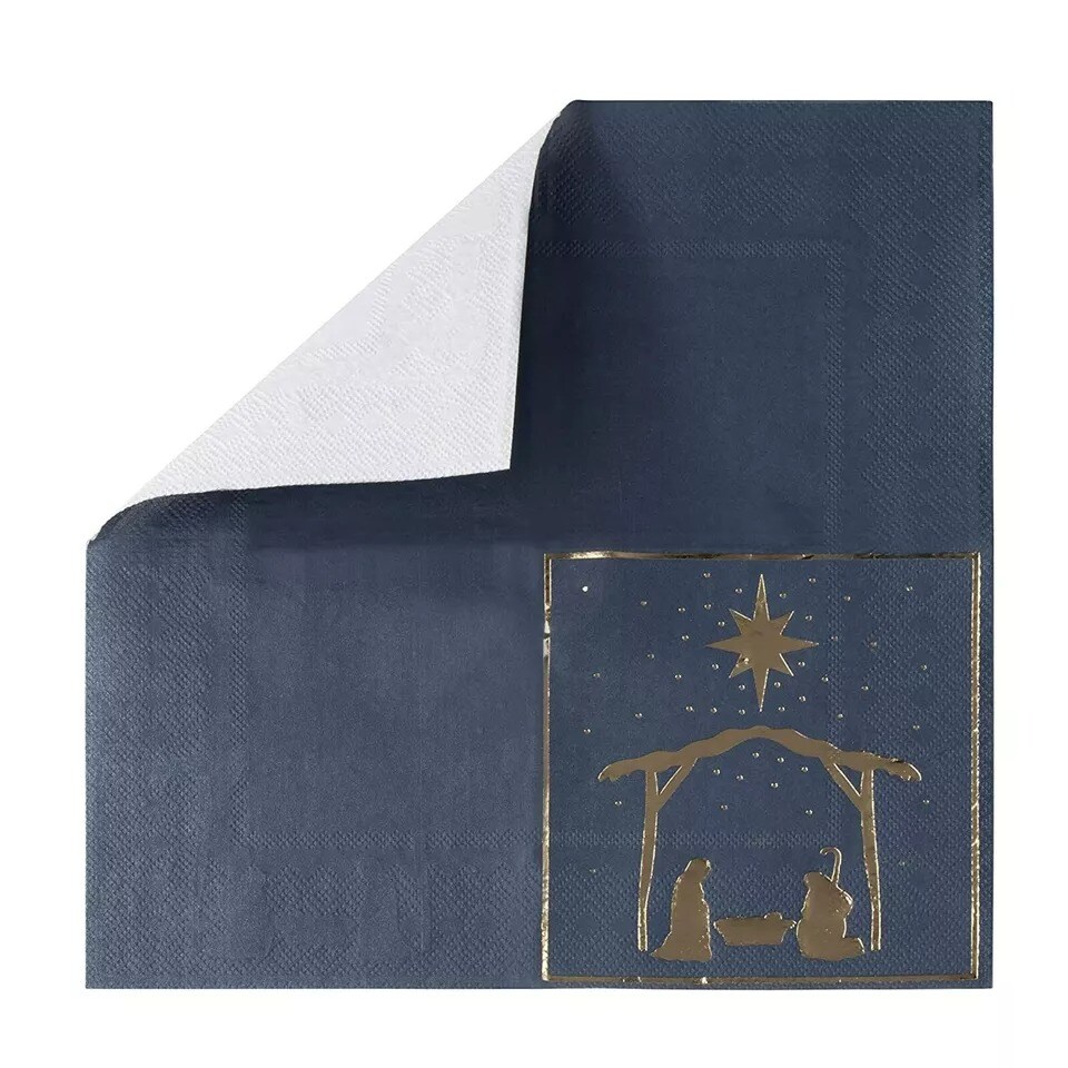 50x Christmas Cocktail Napkin Paper Disposable for Party, 5x5&#x22; Nativity of Jesus