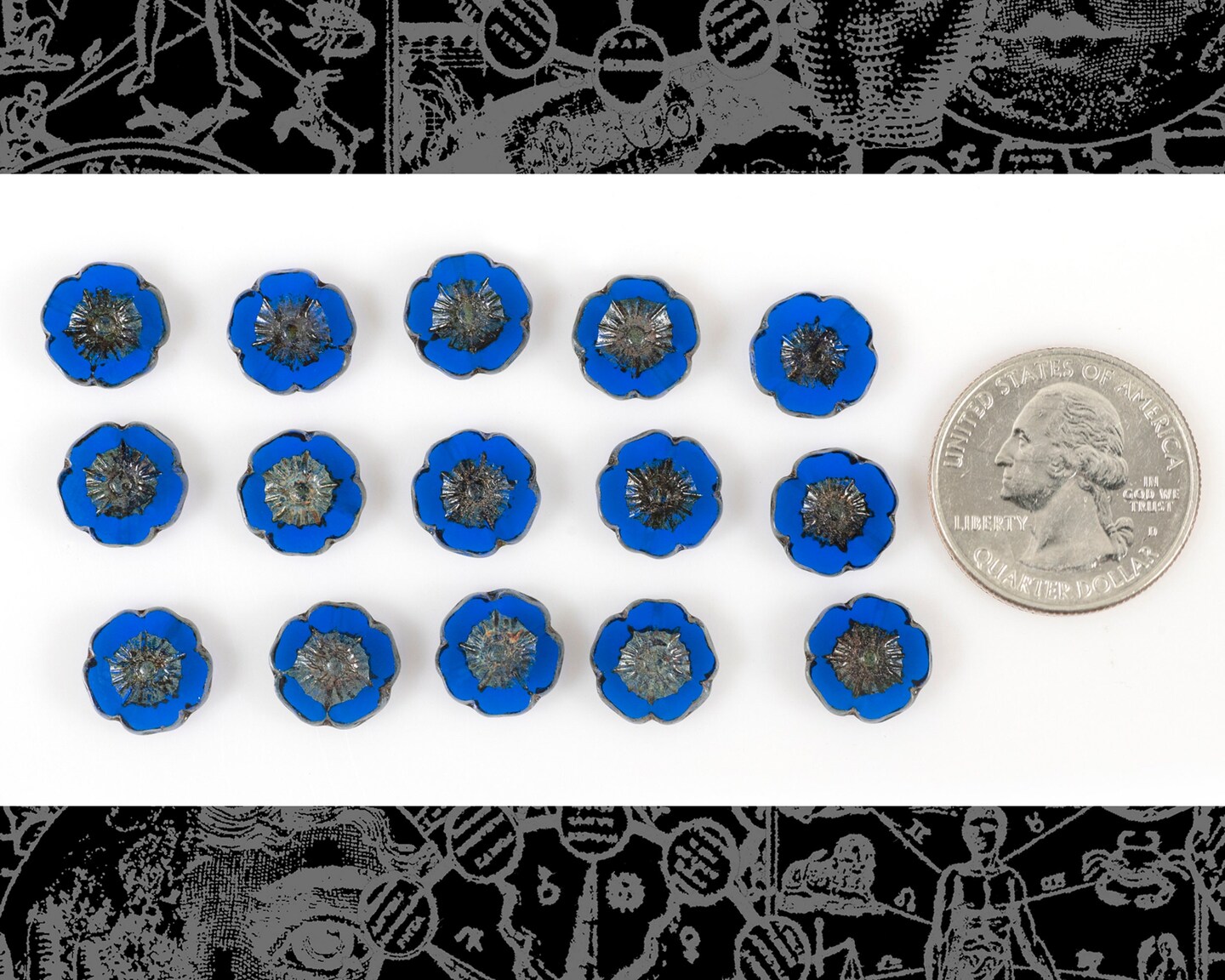 Royal Blue 14mm Hibiscus Glass Flower Beads One Strand 15 Beads - GB-FB15