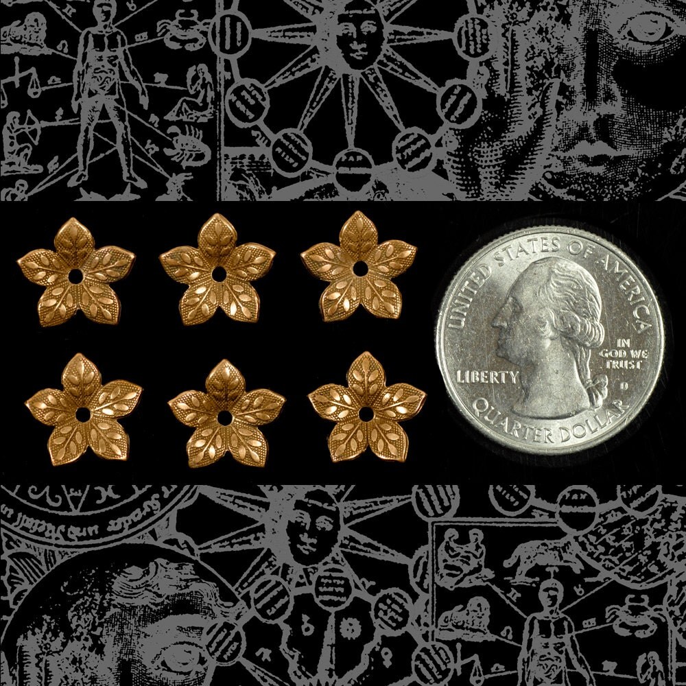 Antiqued Copper Plated Brass Small Flower Embellishments - Set of Six - C-BC22
