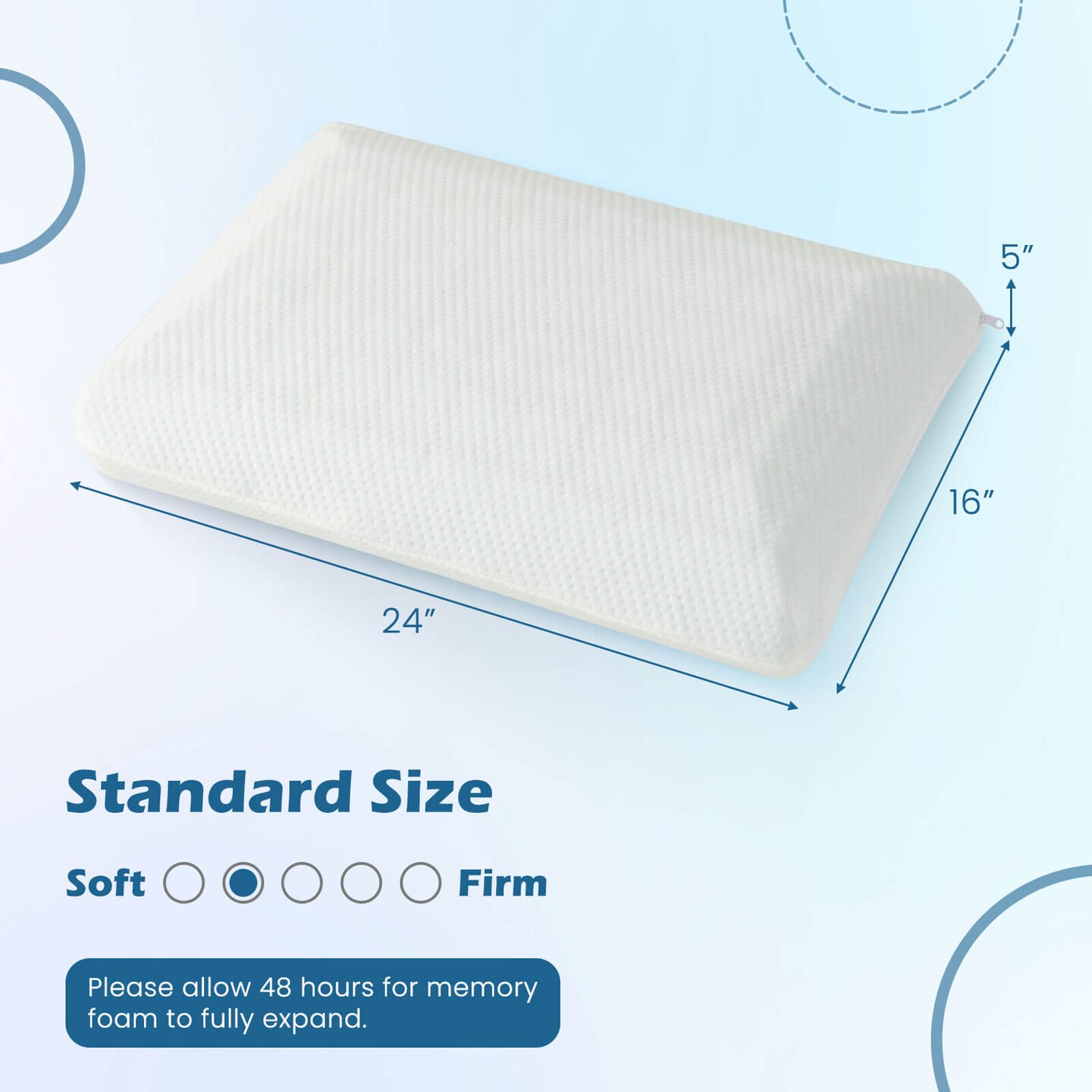 Costway Gel Memory Foam Pillow Set of 2 with Detachable and Machine-washable Pillowcase