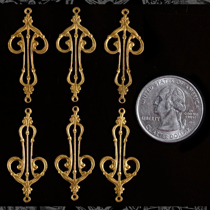 Raw Brass Art Deco Heart Harp Connectors - Set of Six - B-2C39