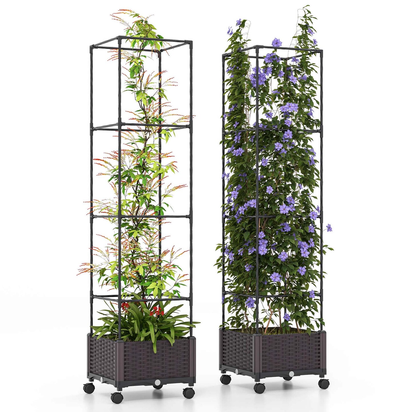 Costway 1/2 PCS 67&#x22; Planter Raised Garden Bed with Planter Box &#x26;Trellis Adjustable Height