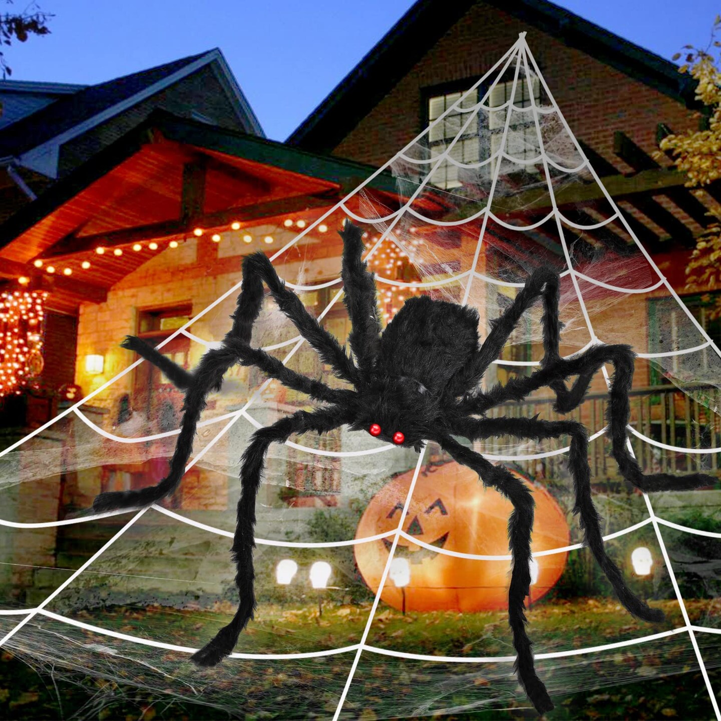 3 Pieces Halloween Spider Decorations Giant Spider Huge Spider Web Stretch Web Component of Huge Spider and Mega Spider Web Halloween Party Supplies Yard Halloween Outdoor D&#xE9;cor Haunted Decoration
