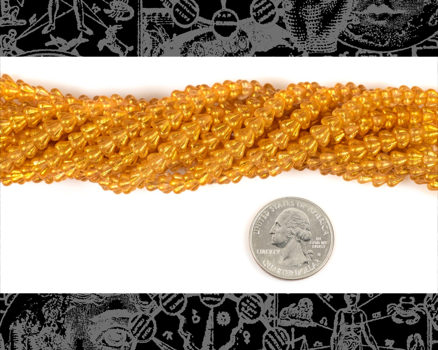 6mm x 4mm Glass Bell Flower Beads in Golden Yellow - One Strand with Apx 50 beads - XXX - GB-FB21