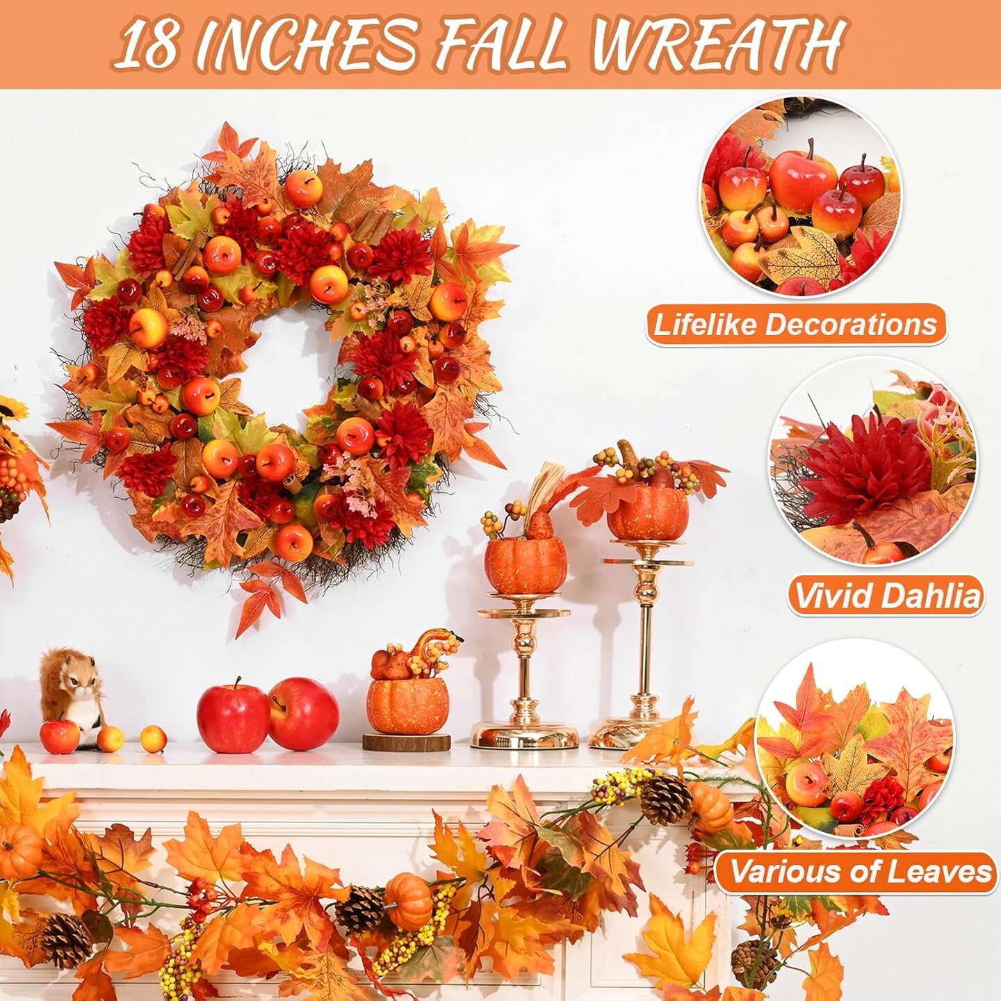 Fall Decorations Fall Wreaths for Front Door - 18 Inch Fall Wreath with Lights