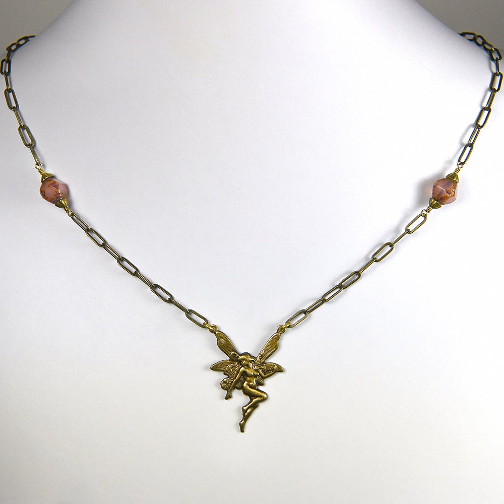 Antiqued Brass Fairy Pendants with Two Rings - Set of Two - AB-P26