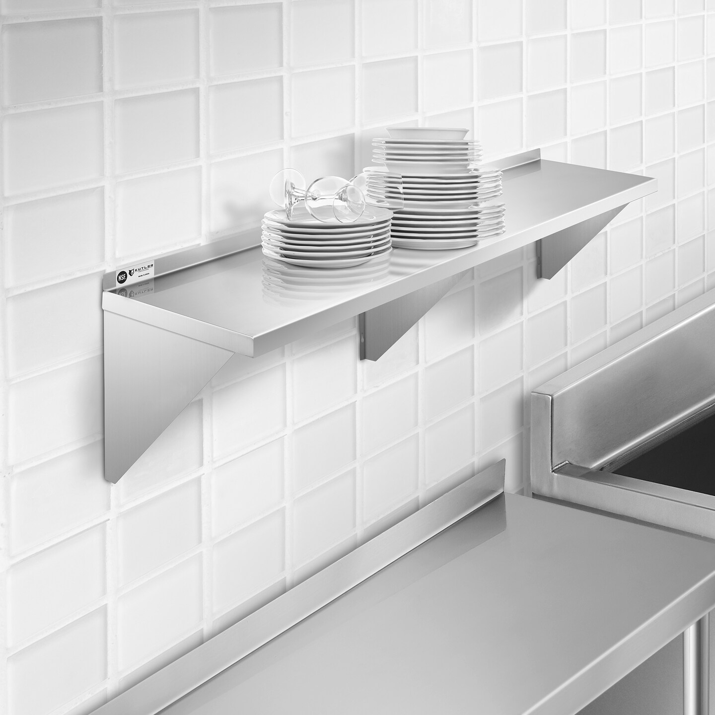 KUTLER Stainless Steel Shelf, NSF Commercial Wall Mount Shelves with Backsplash, Floating Metal Shelving for Restaurant, Kitchen, Home, Garage