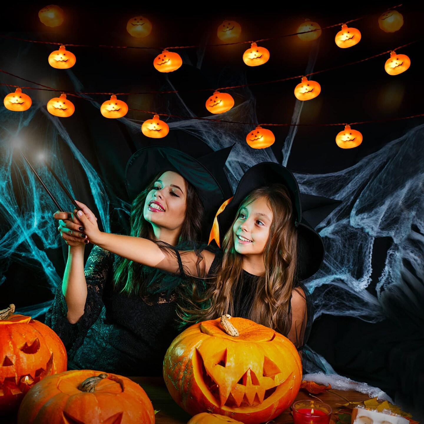 Halloween Decorations 9Ft 20LED Pumpkin String Lights, 2 Model Battery Operated Halloween Decor Pumpkin LED Lights, Thanksgiving Christmas Halloween Decorations for Home Indoor Outdoor&#x2026;