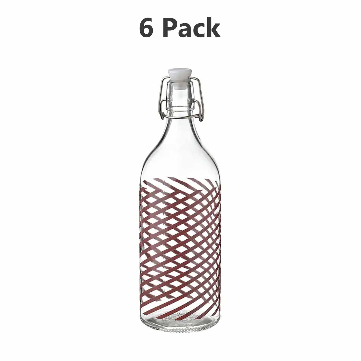 Bottle with Stopper, Clear Glass Stripe/gray-Pink 34 Oz