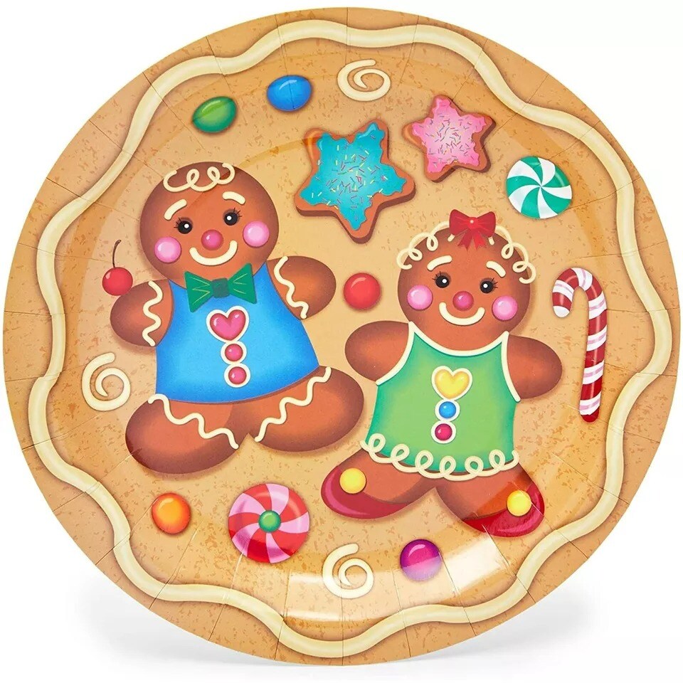 80x Christmas Paper Plate Disposable for Holiday Party Gingerbread Dinnerware 9&#x201D;