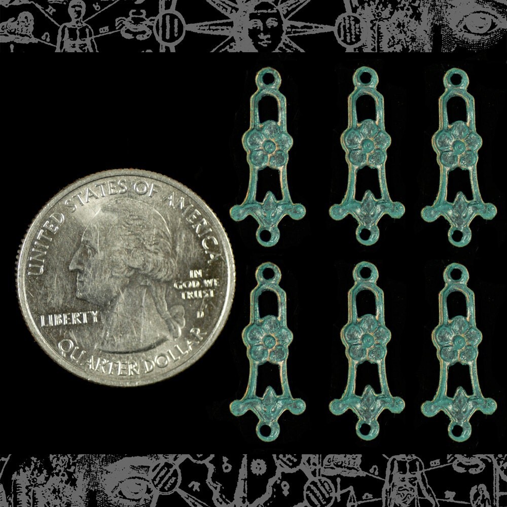 Verdigris Finished Brass Dainty Trellis Floral Connectors - Set of Six - V-2C18