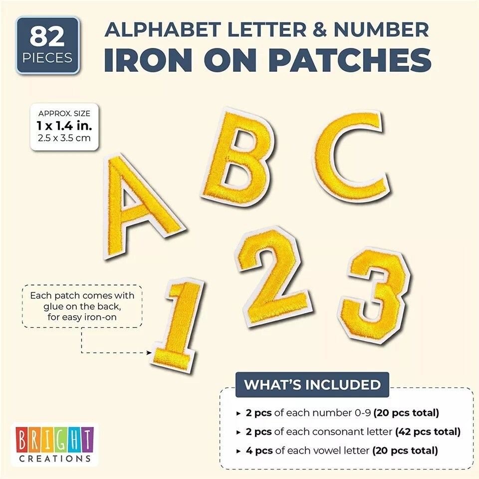 82 Pcs Gold Iron On Letters for Clothing, Alphabet Patches for Arts & Crafts