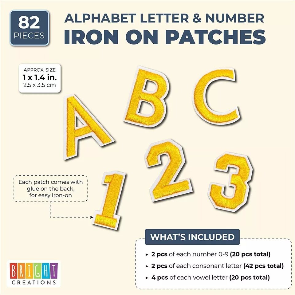 82 Pcs Gold Iron On Letters for Clothing, Alphabet Patches for Arts &#x26; Crafts