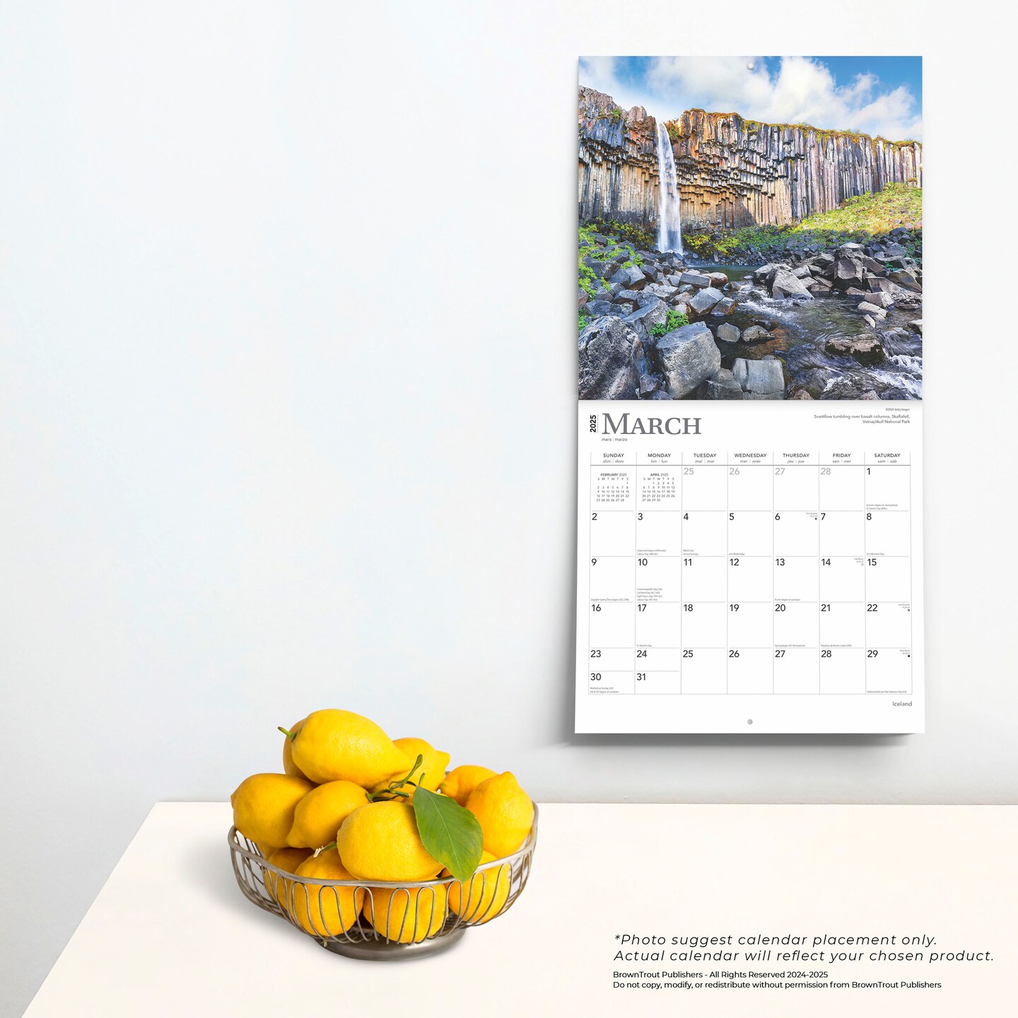 Iceland | 2025 12 x 24 Inch Monthly Square Wall Calendar | Plastic-Free | BrownTrout | Scenic Travel Europe Glaciers