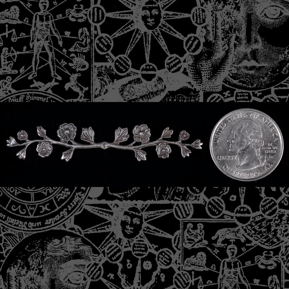 Antiqued Silver Plated Brass Long Floral Pendant Wraps - S-W27