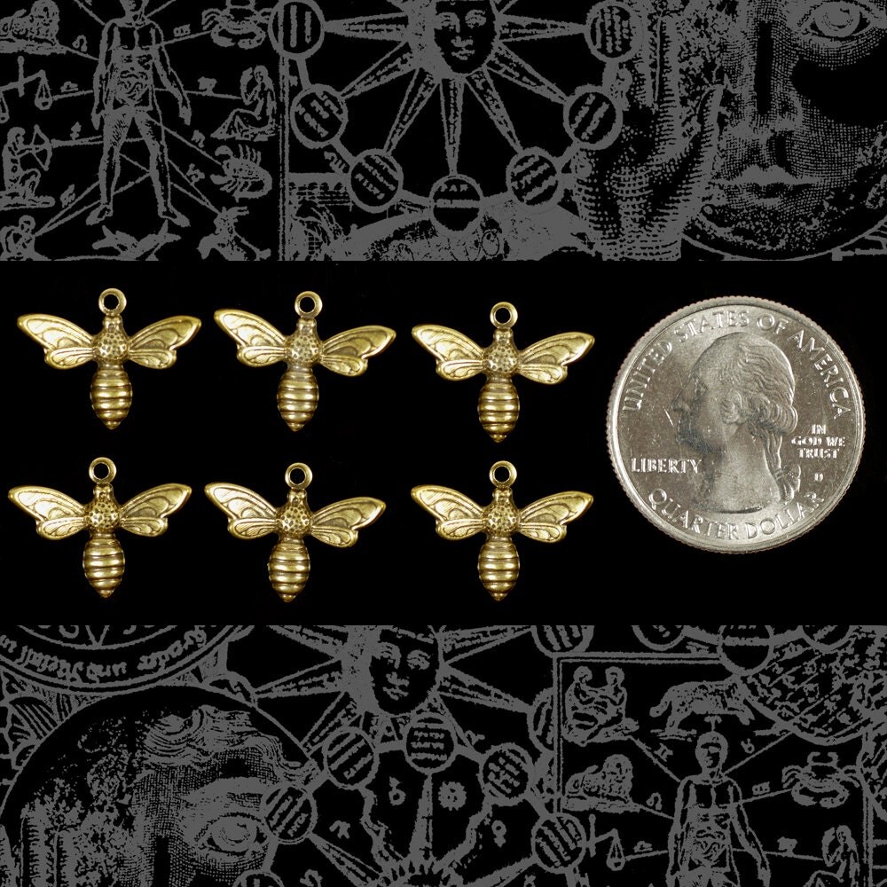 Antiqued Brass Tiny Bee or Fly Charms - Set of Six - AB-C41