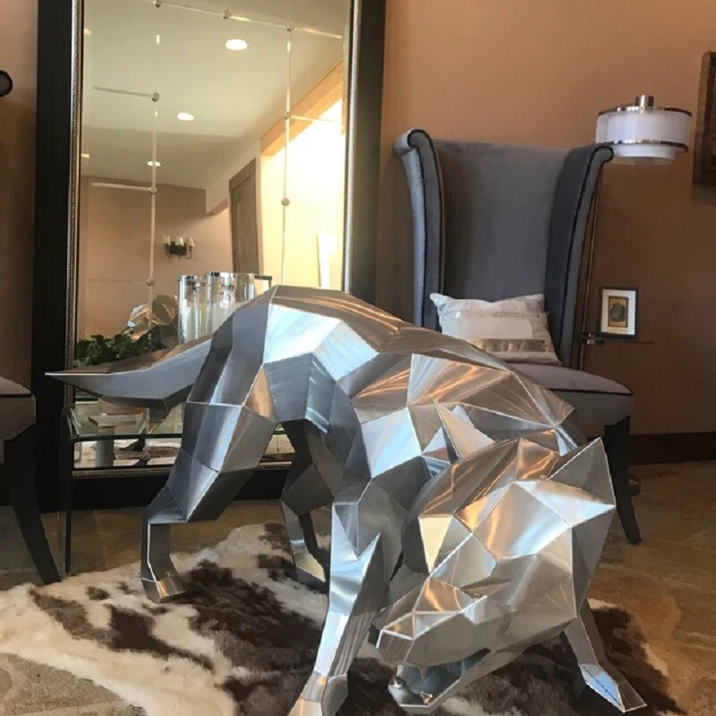 Wolf statue, wolf life-size steel sculpture, premium stainless steel statue H.30 inches product 7