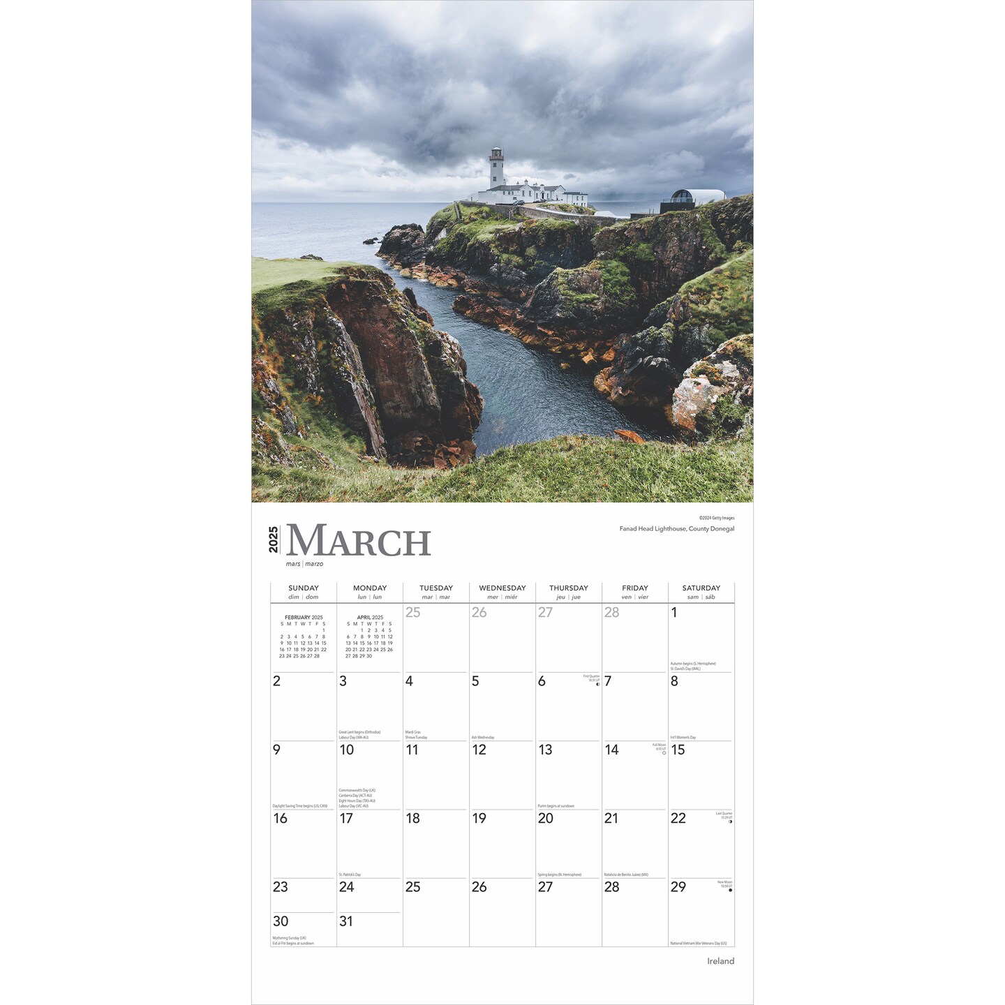 Ireland | 2025 12 x 24 Inch Monthly Square Wall Calendar | Plastic-Free | BrownTrout | Scenic Travel Dublin Irish