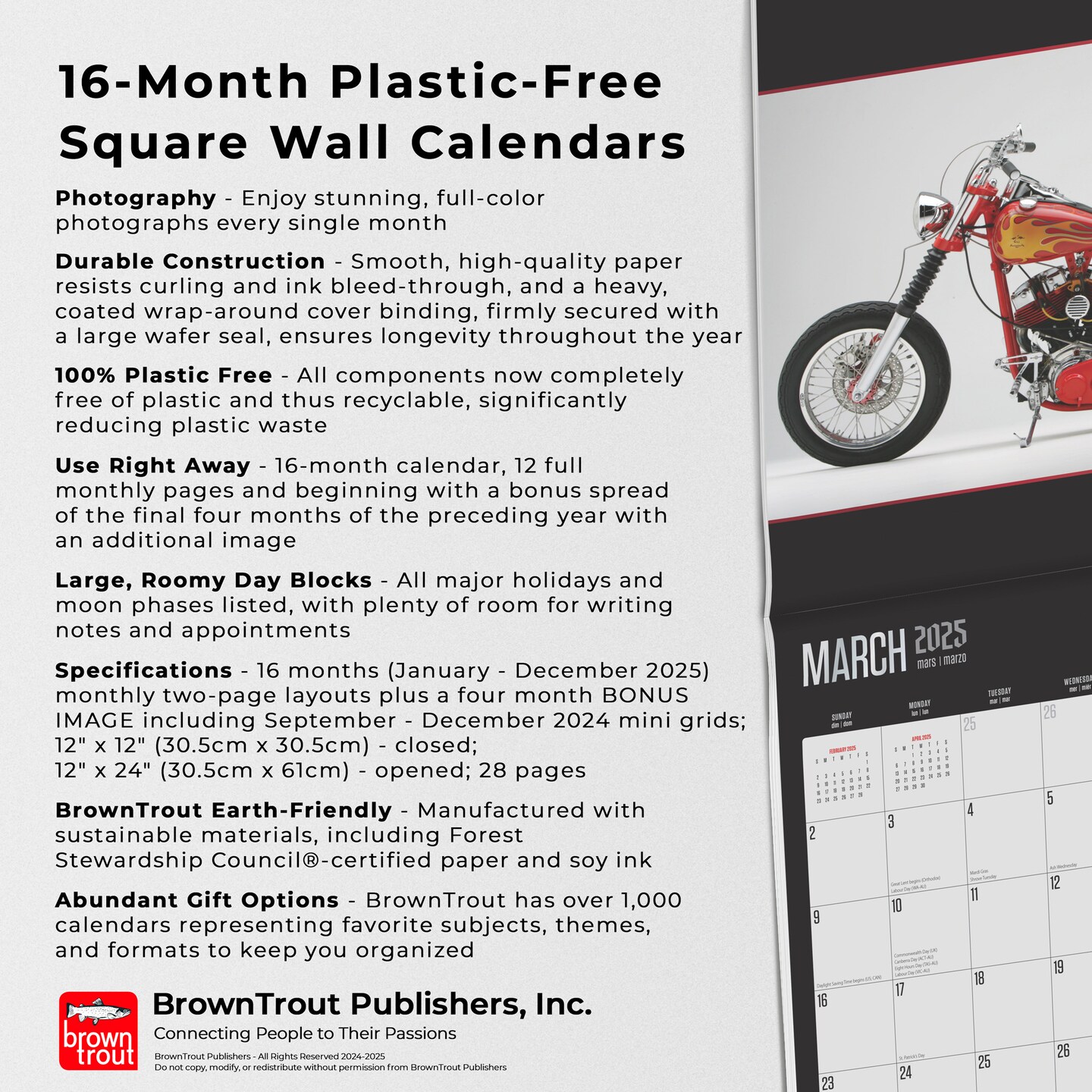 Orange County Choppers OFFICIAL | 2025 12 x 24 Inch Monthly Square Wall Calendar | Plastic-Free | BrownTrout | Motorcycle TV Show American