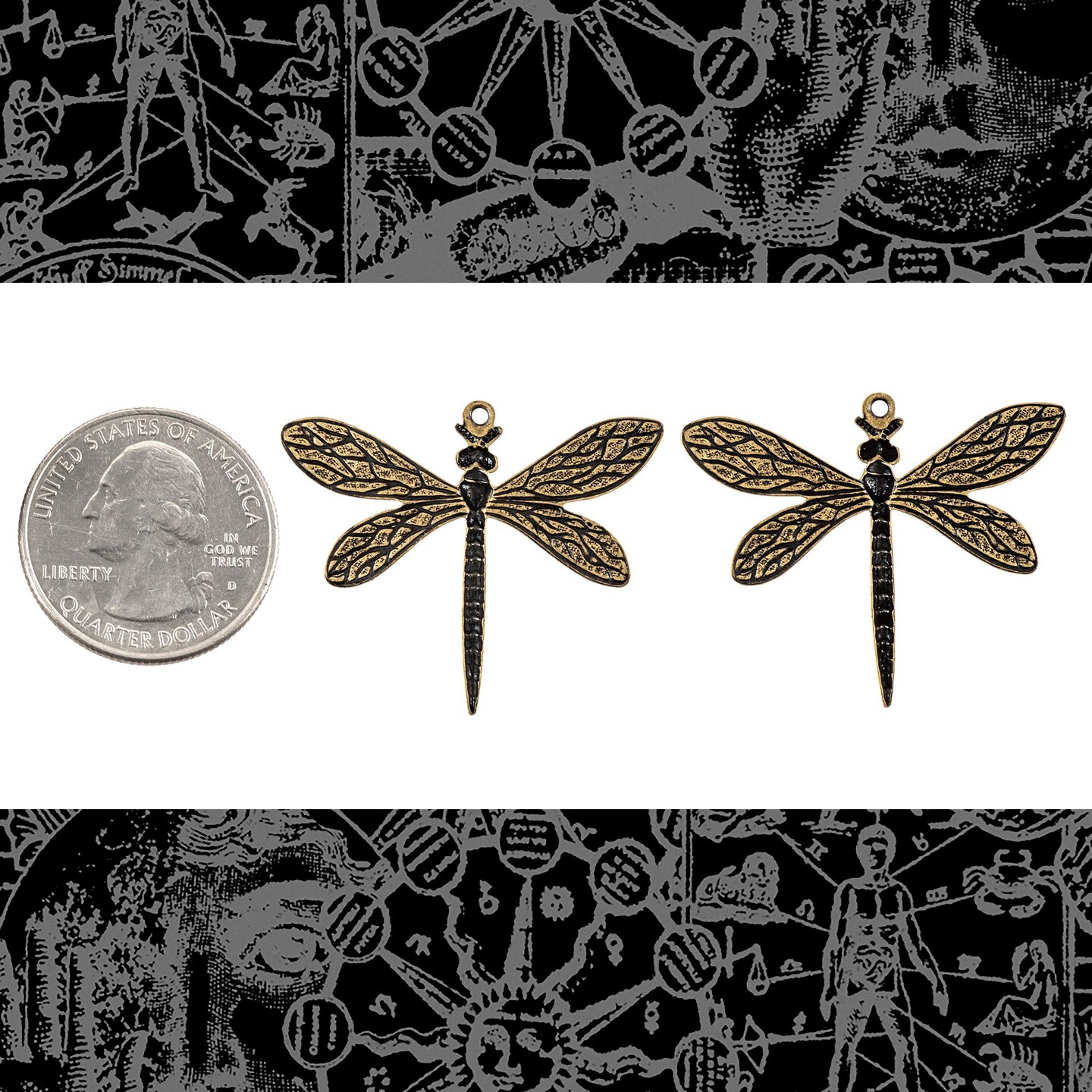 Antiqued Brass Medium Dragonfly Pendants - Set of Two - AB-P114