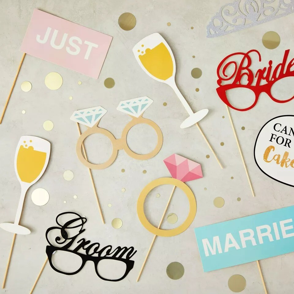 72 Pc Wedding Photo Booth Props for Bridal Shower, Bachelorette Party, Selfies