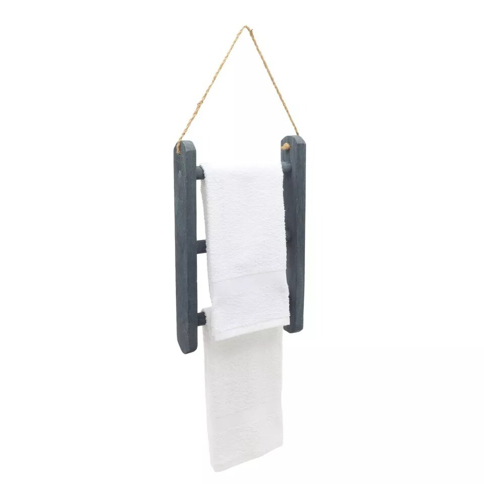 3-Tier Hanging Towel Rack, Wooden Hanging Ladder Rack, 10 x 23 in, Gray