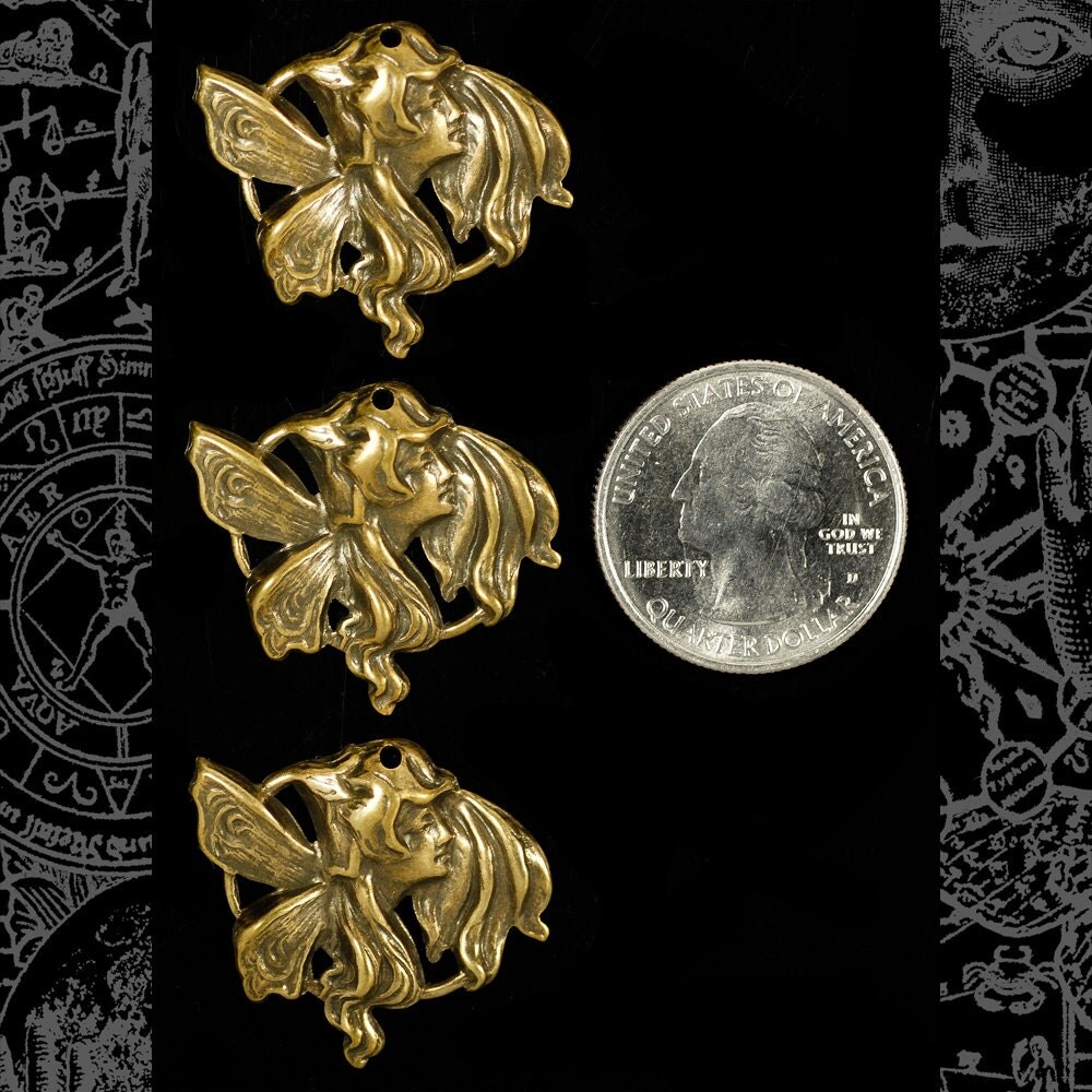 Antiqued Brass Vintage Brownie Fairy Pendants or Charms - Set of Three - AB-C84