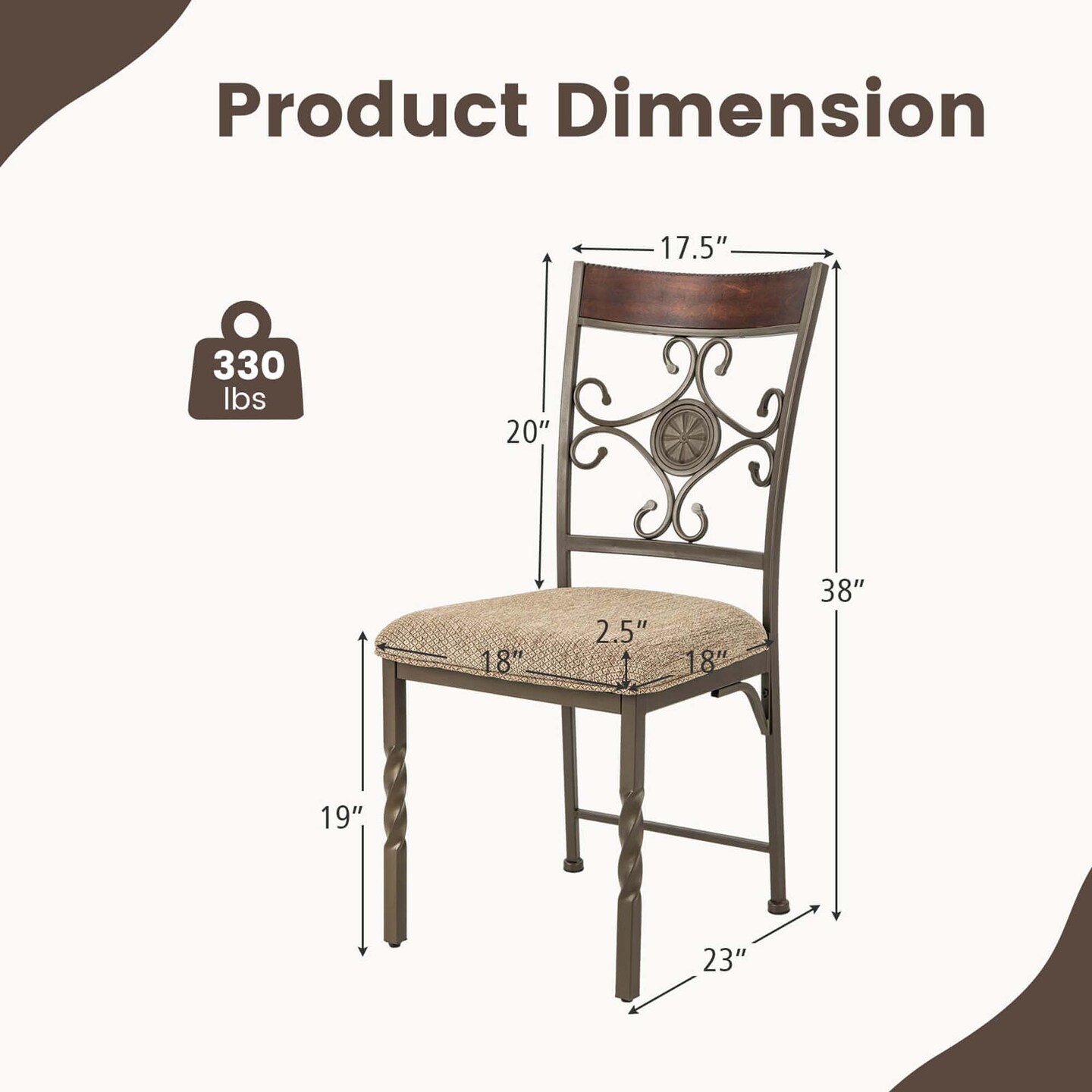Costway Set of 2/4 Dining Room Chairs Armless Kitchen Chairs Set with Seat Cushion