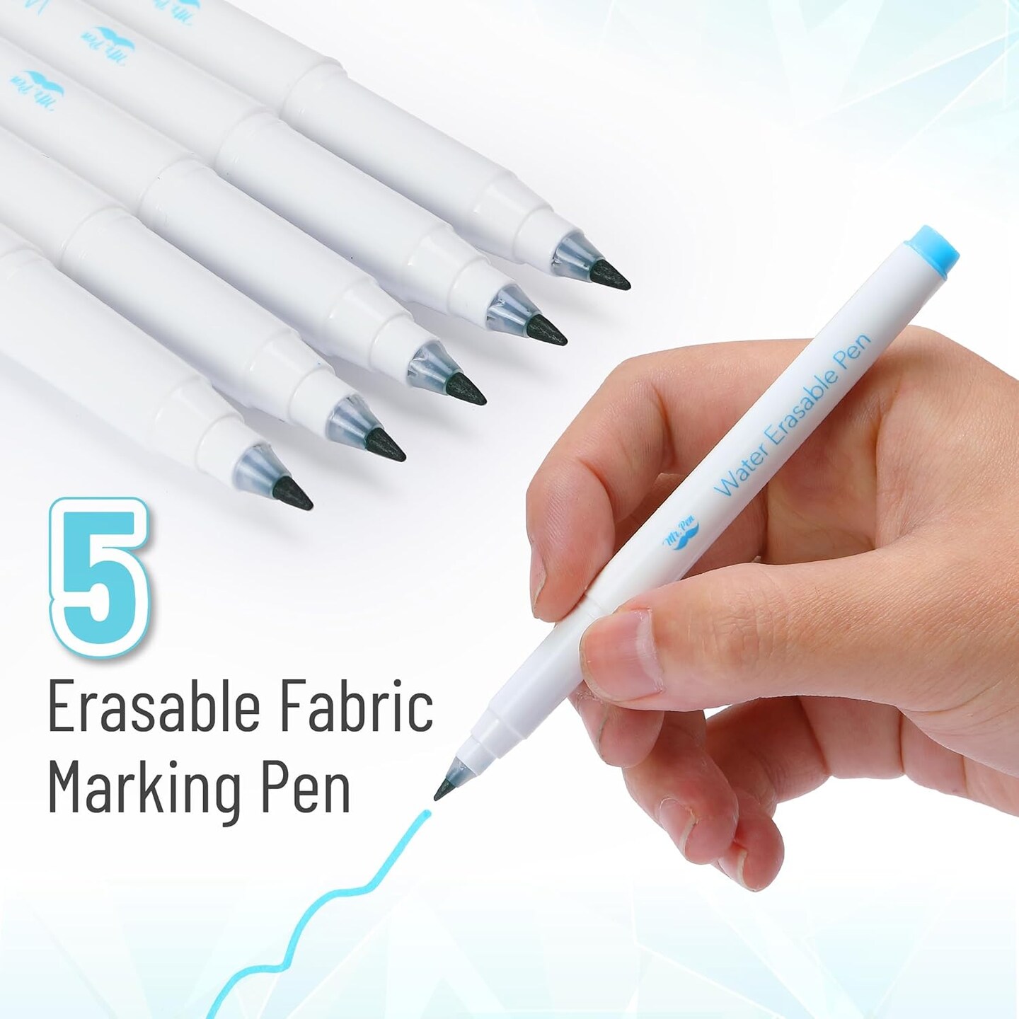 Fabric Markers for Sewing, 5 Pack, Blue, Erasable, Water Soluble Fabric Marker, Fabric Pens for Sewing Erasable, Washable Fabric Marker, Water Soluble Pen, Fabric Marking Pens for Sewing