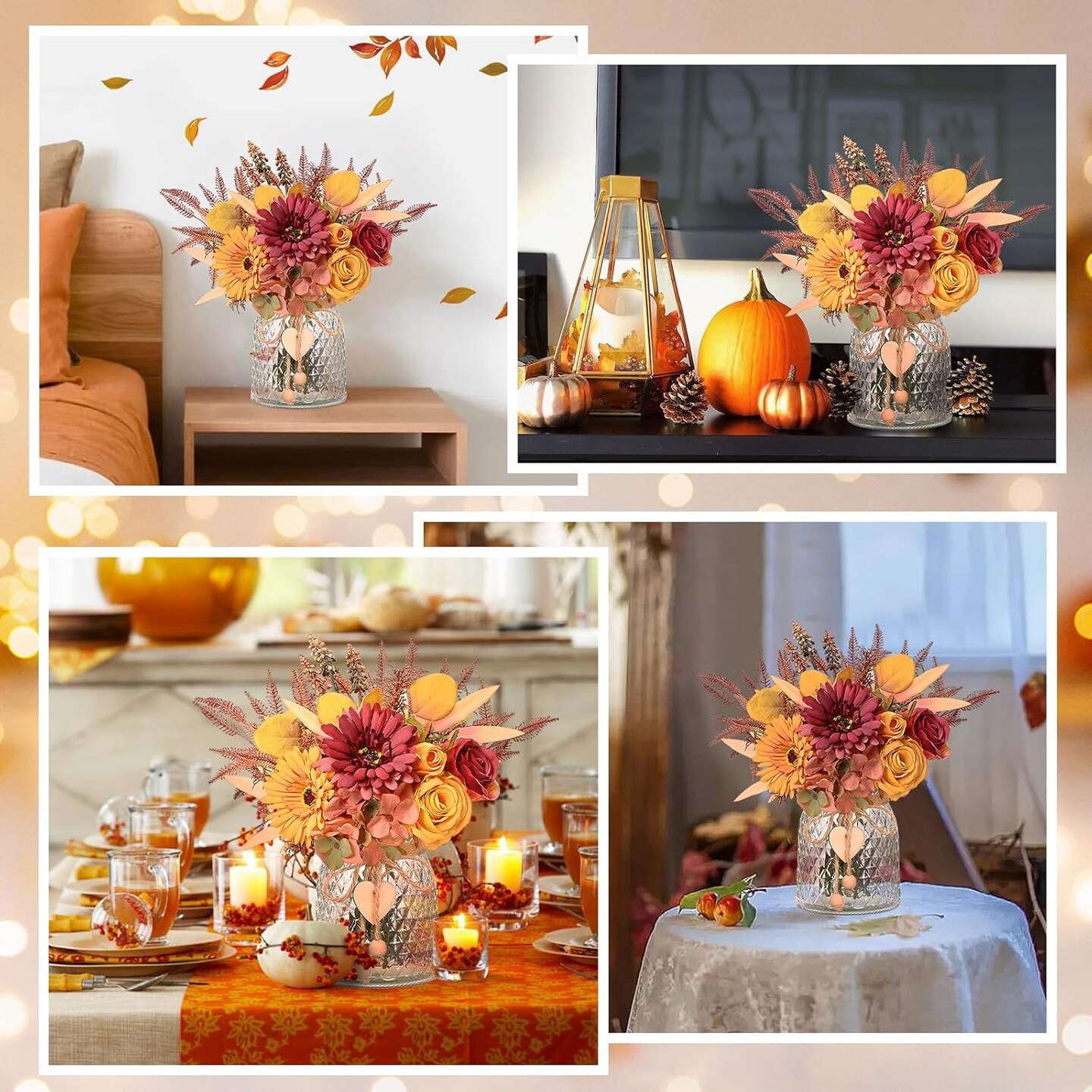 Fake Flowers in Vase, Artificial Dahlia Flowers with Vase, Silk Fall Flowers in Vase Fall Decor Fall Decorations for Home Centerpieces Thanksgiving Party Table Rustic Wedding